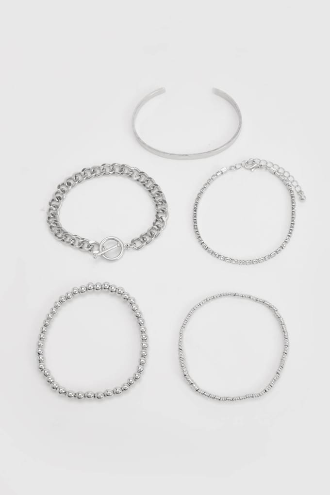 boohoo Dames Zilveren Stapel Armbanden 5-pack