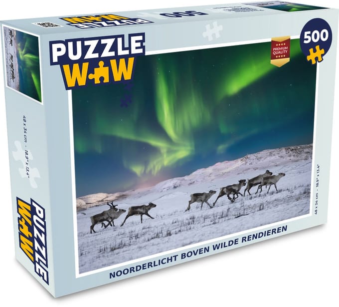 Puzzel Noorderlicht boven wilde rendieren - Legpuzzel - Puzzel 500 stukjes