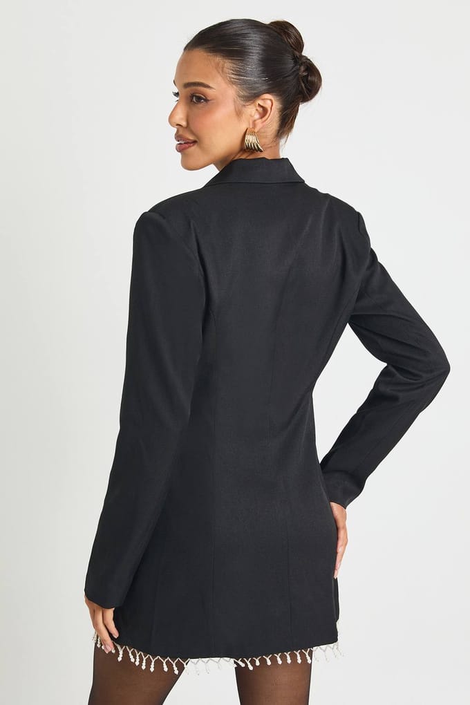 boohoo Dames Blazerjurk met parelversiering | Black | Maat: 8