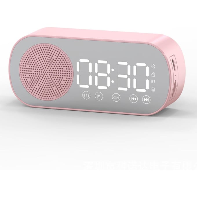 Bluetooth Luidspreker Klok Multifunctionele Slimme Digitale Spiegel Wekker voor Thuis School Kantoor roze