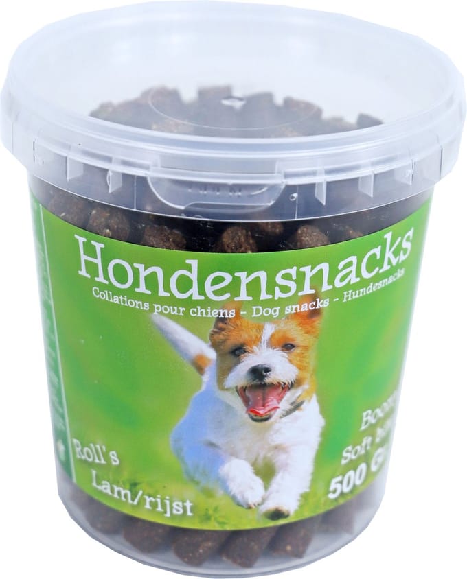 Boony hondensnoepjes semi moist rolls lam/rijst, emmer a 500 gram