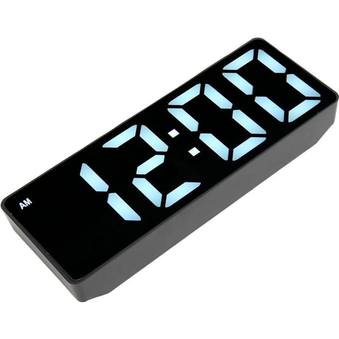 Réveil numérique multifonction grand écran style moderne affichage de la température horloge miroir LED black