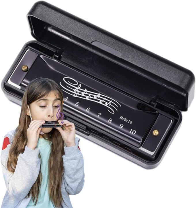 Mondharmonica Kinderen - Beginners Instrument - Muziek Leren - Metaal ABS Constructie - 12 x 4.7 x 4.2 cm - Zwart