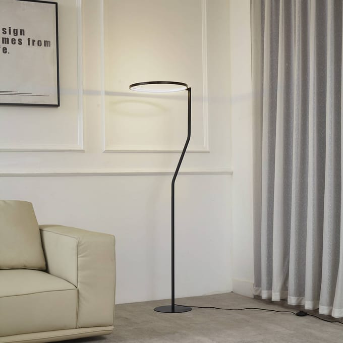 Lindby LED vloerlamp Rayon, zwart, metaal, hoogte 150,3 cm