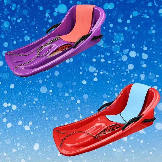 Kinder slee - Dubbele slee - Winterpret - Twee handvatten - 90 cm lang - Cyaan