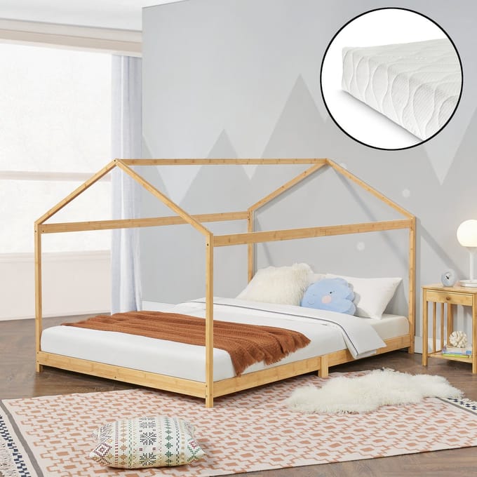 Kinderbed Vindafjord huisbed met matras bamboe 120x200 cm
