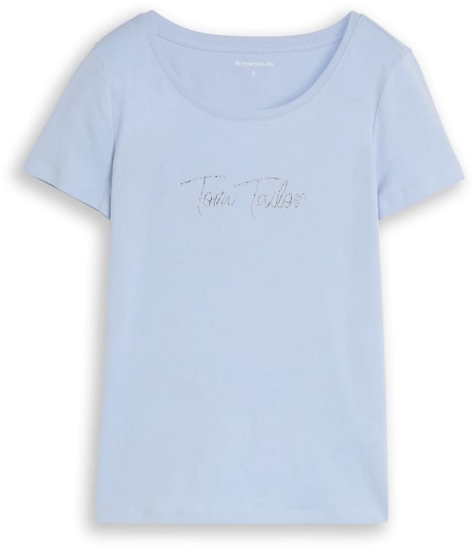 Tom Tailor - T-shirt met glitterlogo - Maat S - Kentucky Blue