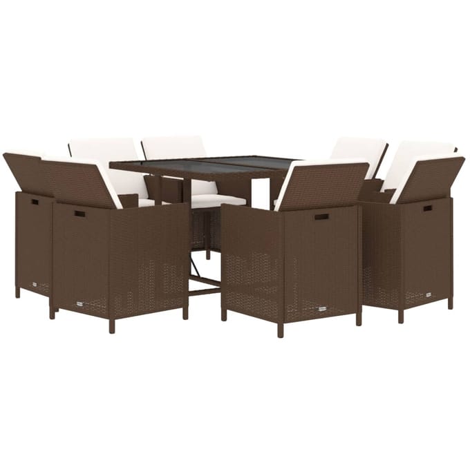 vidaXL - 9-delige - Tuinset - met - kussens - poly - rattan - bruin