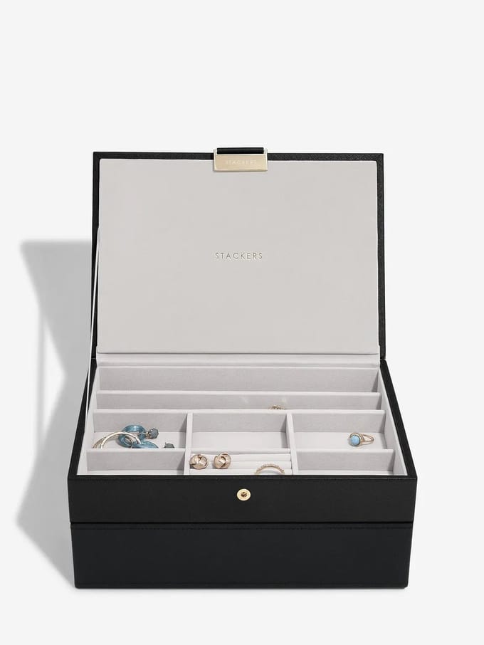 STACKERS BLACK RAFFIA - Sieradendoos - Juwelendoos - Sieradenhouder - Sieraden Organizer - 2-set