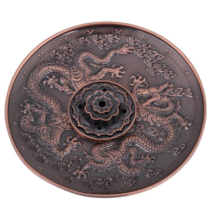 Zinklegering Wierstok Brander Houder Drakenpatroon Censer Plaat voor Huis Tempel(Rood Brons) gray