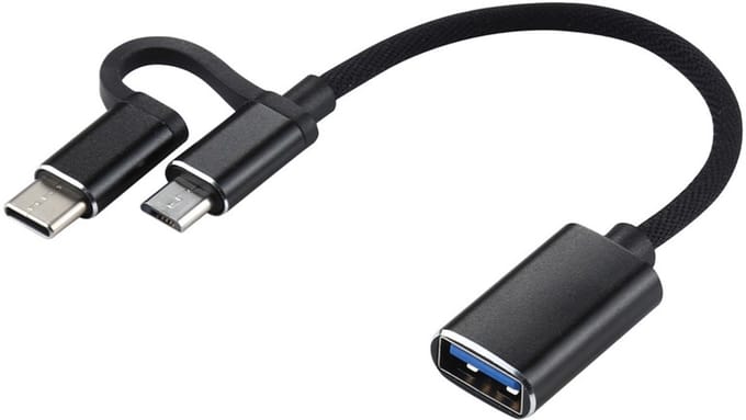 USB-C + Micro-USB naar USB 3.0 Female compacte adapter kabel - data en opladen - voor o.a. telefoon en laptop - 11 CM - zwart