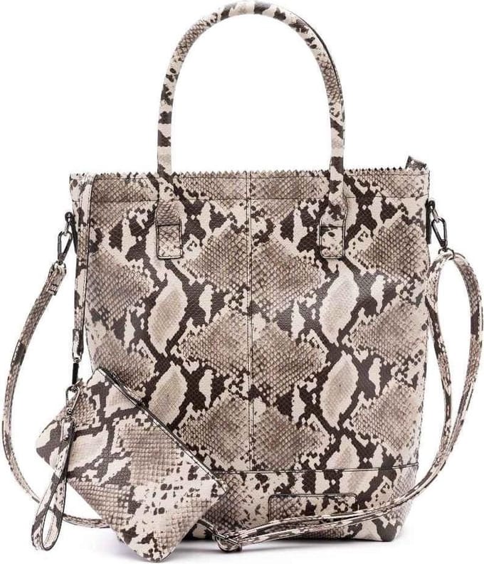 Zebra Kartel met rits Shopper - Lichtgrijs slangenprint