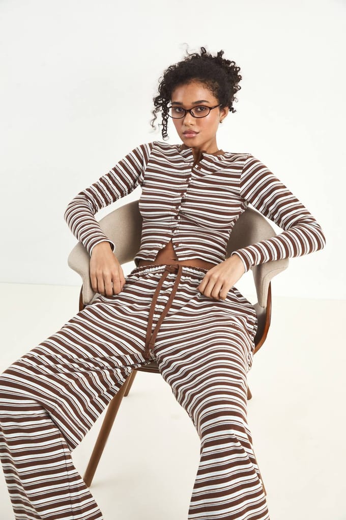 Dames Dsgn Studio Gestreepte Rechte Pijp Broek | Mocha | Maat: 2XL