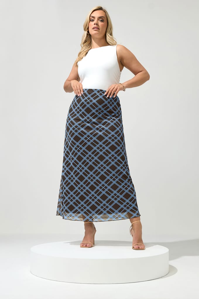 Yours London Yours Bruine En Blauwe Geruite Maxiroksize 48