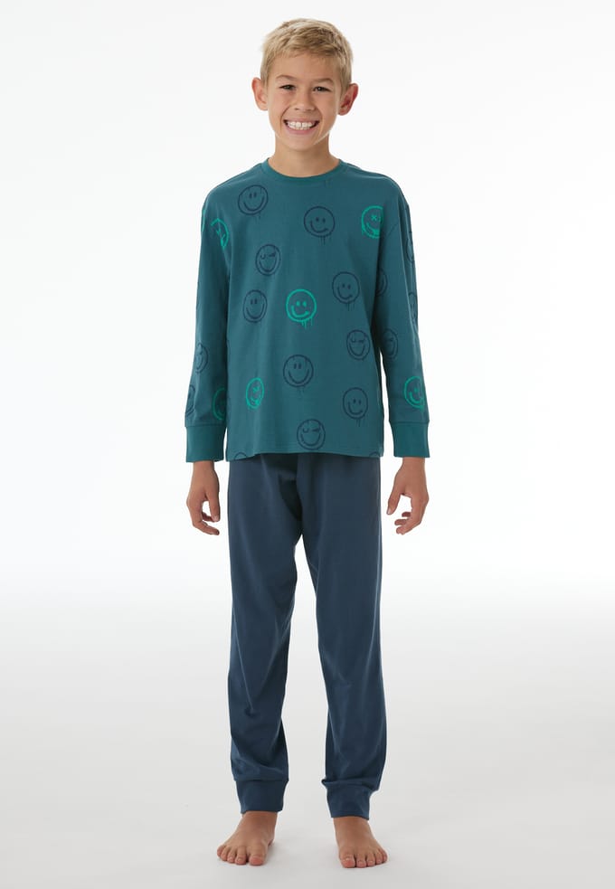Lange pyjama met manchetten, smiley, diepzeegroen - Nightwear 152