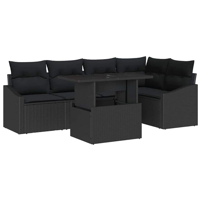 vidaXL - Tuinbank - Set - 6 - st - Zwart - poly - rattan