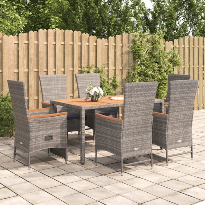 vidaXL - 7-delige - Tuinset - met - kussens - poly - rattan - grijs