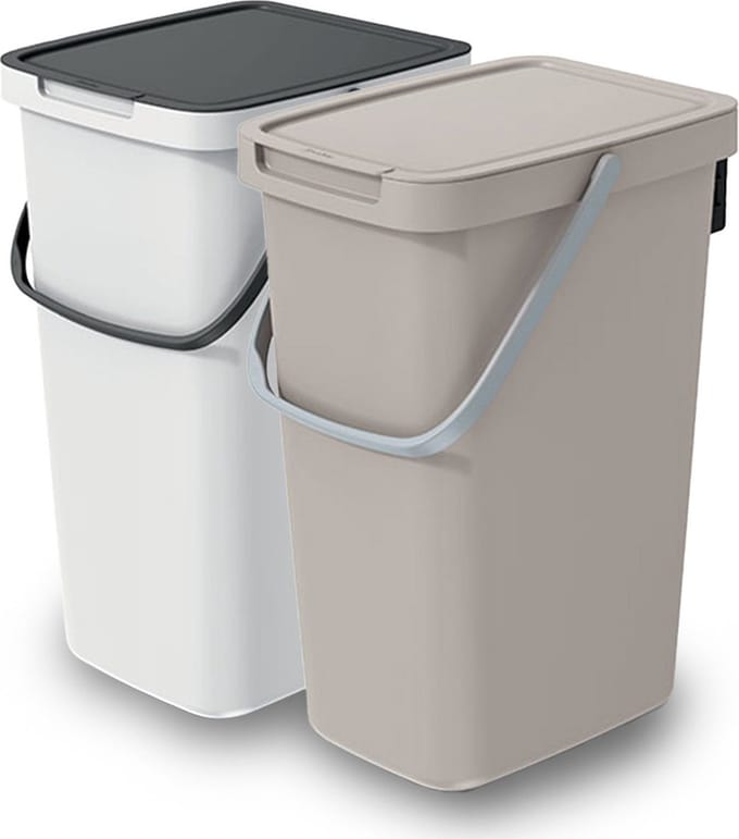 Keden GFT/rest afvalbakken set - 2x - 25L - beige/wit - 26 x 29 x 48 cm - afval scheiden