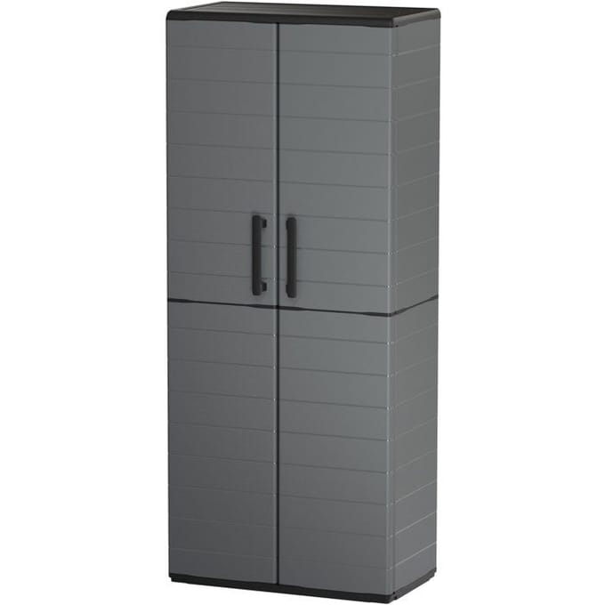 Bezemkast - TOOD - 2 deuren + 3 planken van polypropyleen - 68 x 37 x H.163 cm - Grijs