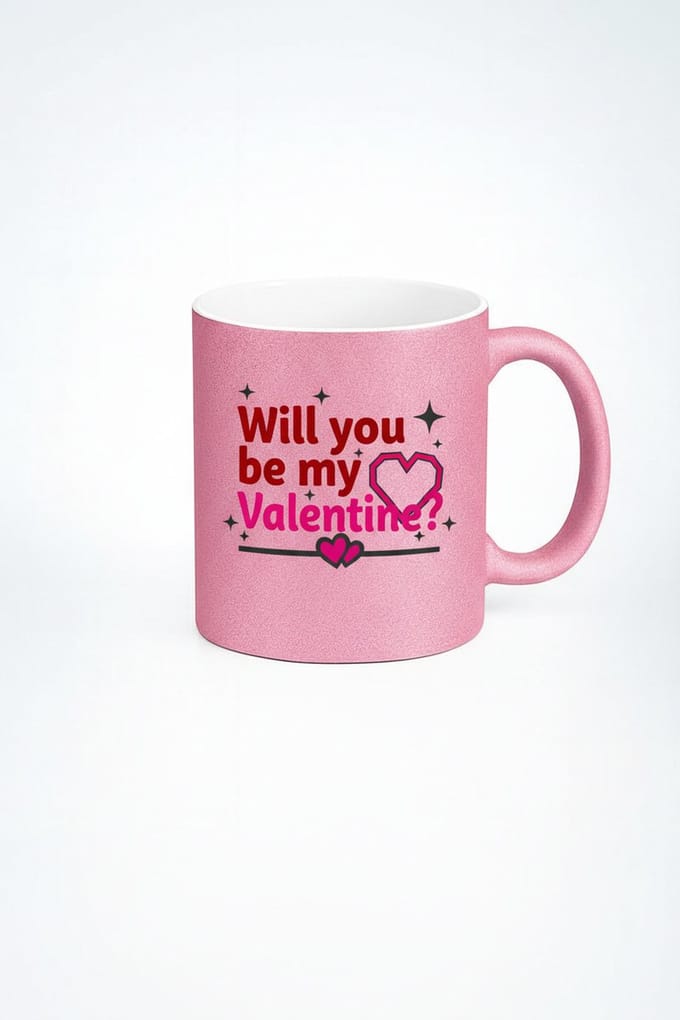 Roze Glitter Valentijn Mok - 'Will you be my Valentine?' Romantisch Cadeau
