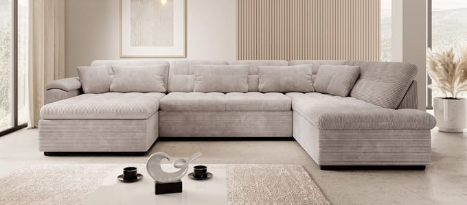 Meubella - Hoekbank Nicoreta - Beige ribstof - Links