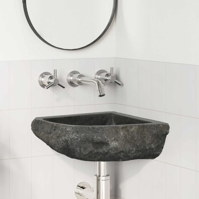 vidaXL - Wastafel - Grijs - (30-37) - x - (30-37) - x - 12 - cm - Riviersteen