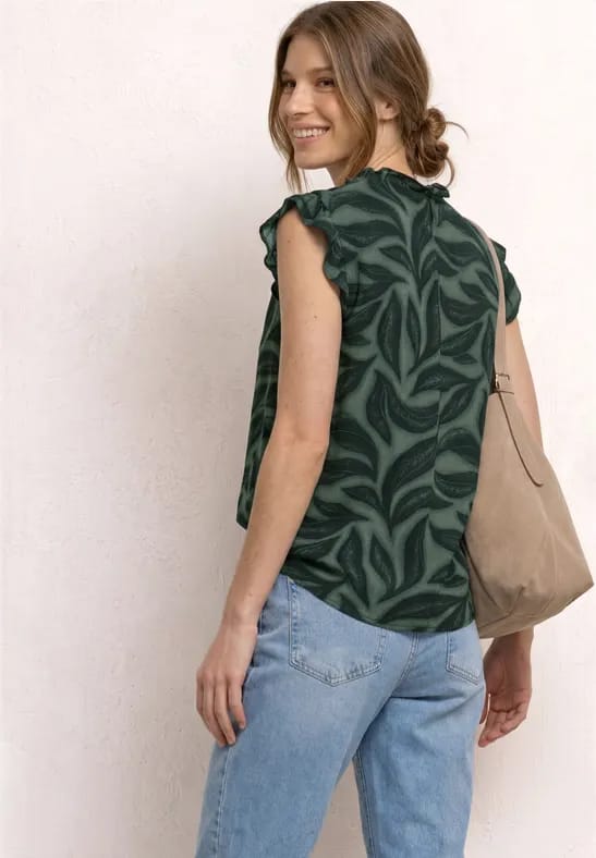Blousetop met gespleten hals en ruches