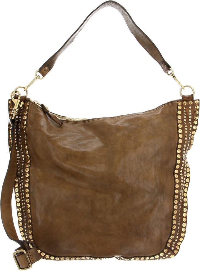 CAMPOMAGGI Leren Schoudertas Shoulder Bag Verde Militare Olijfgroen