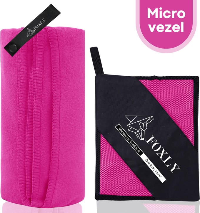 FOXLY Microvezel Handdoek 90x180 - sneldrogend - compact - roze