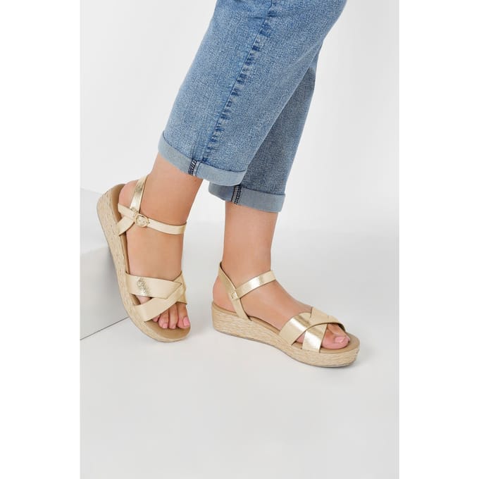 Yours Espadrillesandalen Met Plateauzool In Een (Extra) Brede Pasvorm In Goudsize 40EEE