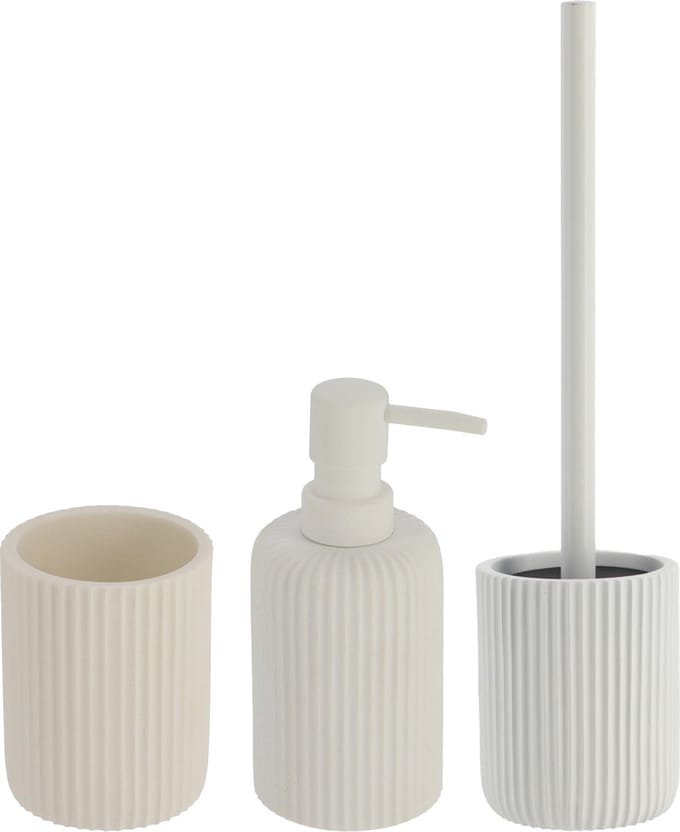 Tendance Badkamer accessoires set 2-delig - Polyresin - wit - geribbeld - luxe set