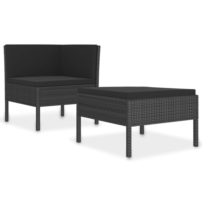 vidaXL - 2-delige - Loungeset - met - kussens - poly - rattan - zwart