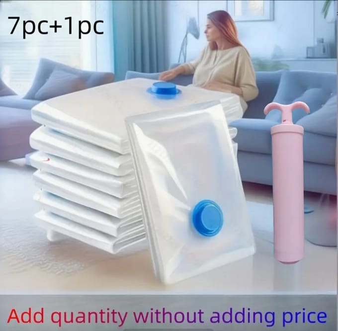 Set van 7 verschillende grootte vacuumzakken + pomp