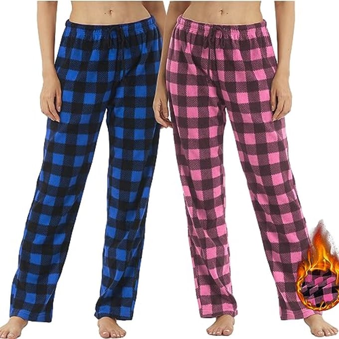 Dames lange fleece pyjamabroek met ruiten | Winter comfortabele loungewear
