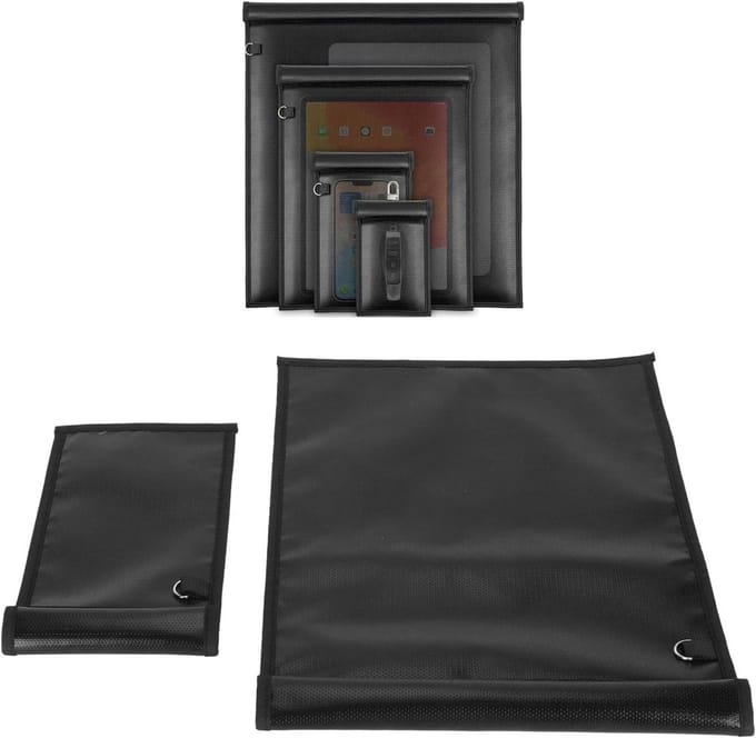 Faraday Bags Fireproof Block Signals, 2 Pack Faraday Bags Effective Against Hacking, Tracking, NFC/WiFi/Bluetooth, Faraday Cage Suitable Laptops, Phones (2PCS, Black)