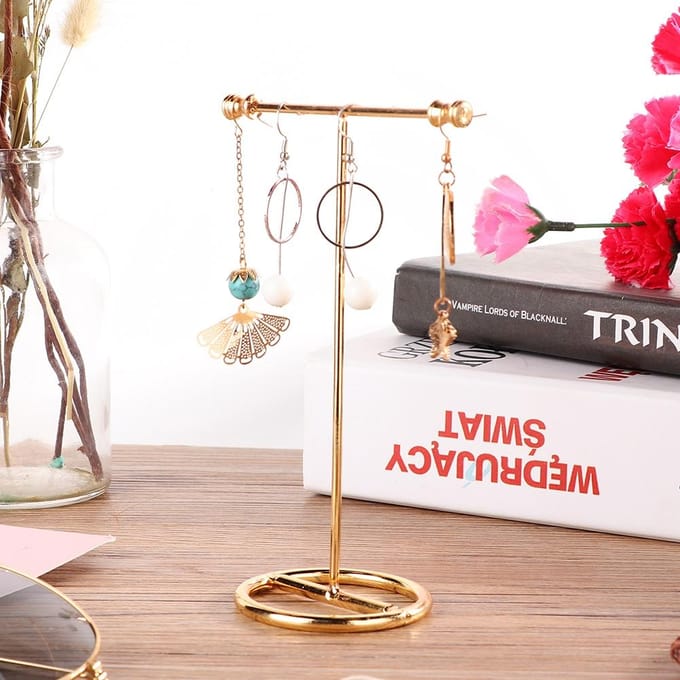 Multifunctionele Gouden Sieraden Ringen Oorbellen Opbergstandaard Display Organizer Rek (Groot) beige