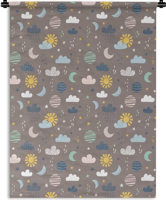 Wandkleed - Wanddoek - Wolken - Zon - Design - 150x200 cm - Wandtapijt