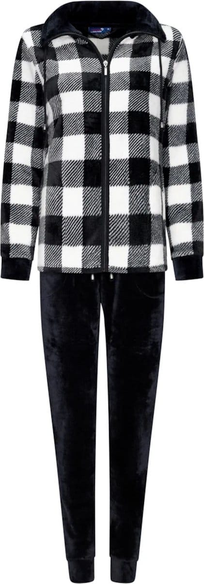 Rebelle dames huispak fleece - maat 46 - Ruit - zwart