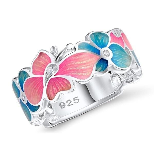 Hete Nieuwe Mode Ring Europese en Amerikaanse Dames Modieuze Bloem Vlinder Vorm Ring No. 10 pink