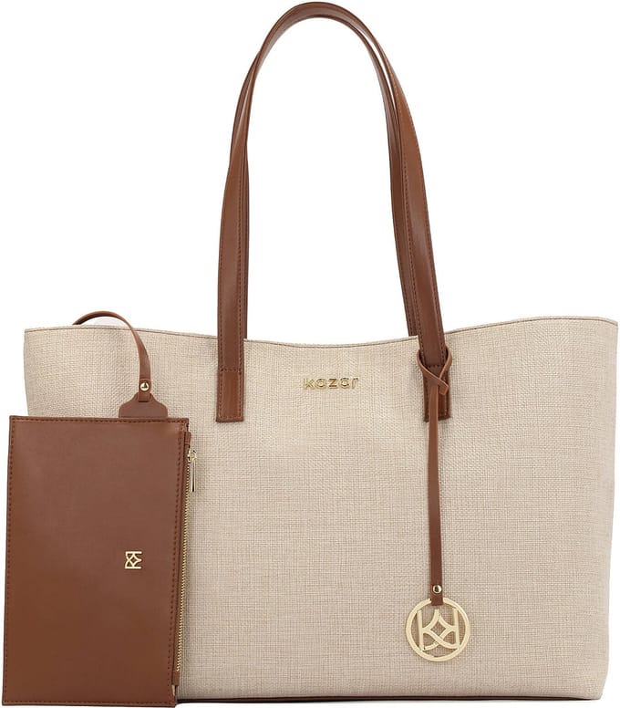 Large handbag made of Canvas fabric and natural leather
