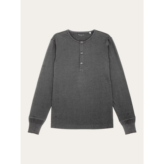 Long Sleeve KnowledgeCotton Apparel Men Bo Henley Dark Grey Melange-S