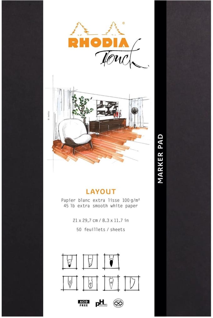 Rhodia Touch - Marker pad - Brushpen tekenblok - A4+ - extra Glad papier - 100g - Wit
