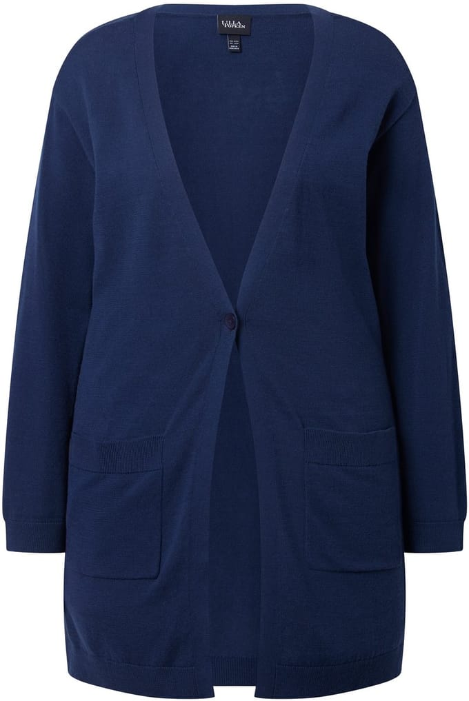 Ulla Popken - Dames - Vest knoopsluiting V-hals lange mouwen - Inktblauw - Maat 42+
