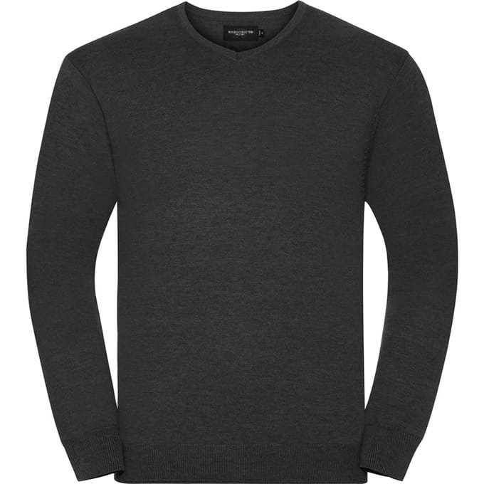 Russell Collection Heren Gebreid V Hals Sweatshirt (Houtskool mergel)