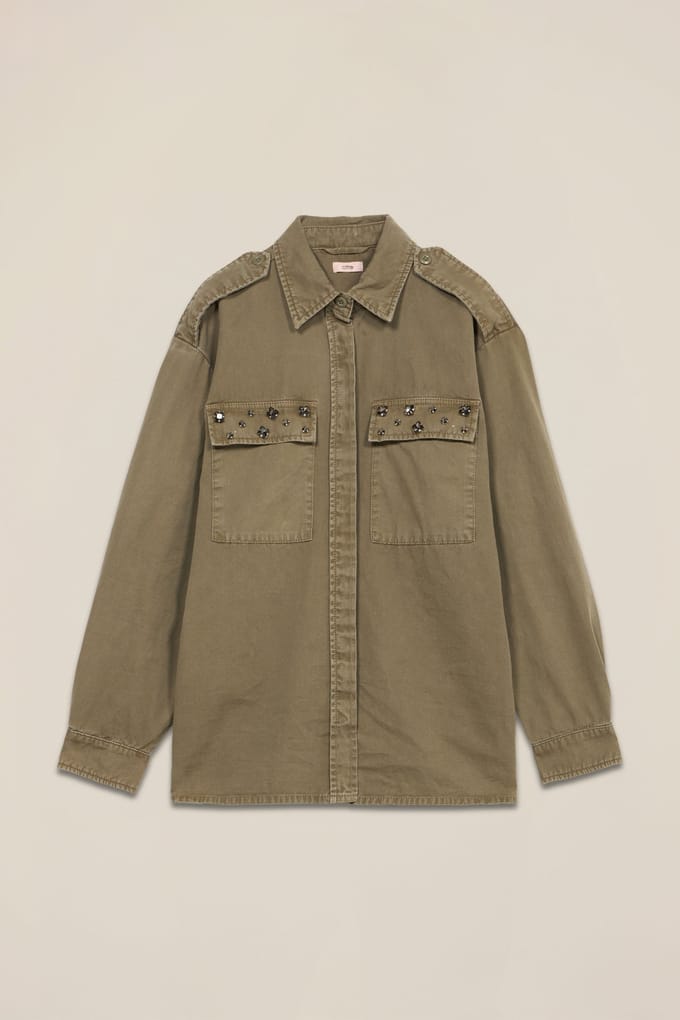 Oltre Oversized Shirt With Appliqués Military Green Taglia: 48 | Magliette intime Outlet | Donna | Verde