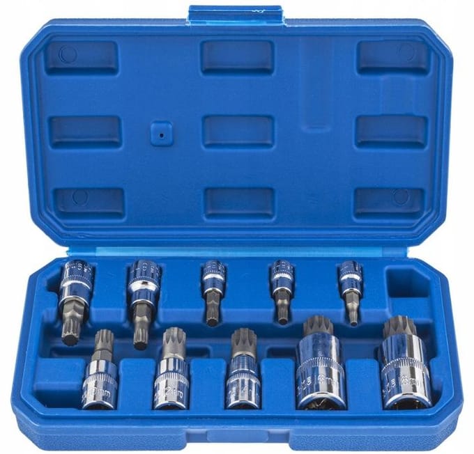 Spline Dop Dop Set M4-M18 1/4" 3/8" 1/2" 10 Delen