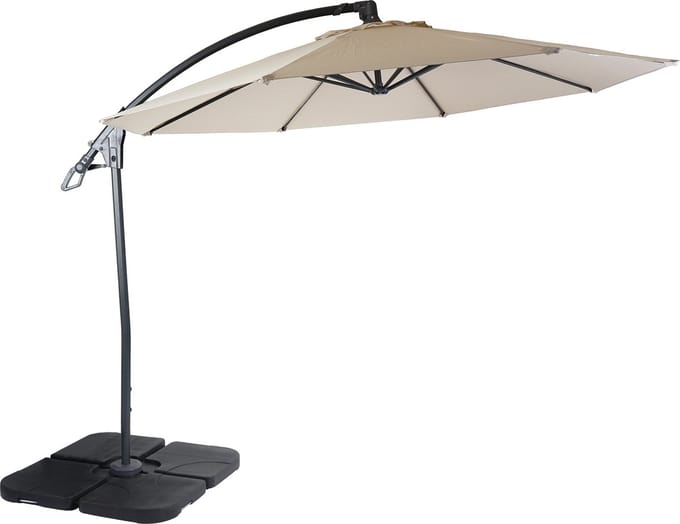 Luxe zweefparasol MCW-D14, parasol, rond Ø 3m polyester aluminium/staal 14kg ~ crème-wit met voet