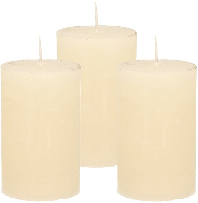 Atmosphera Stompkaars - 3x - ivoor wit - 5 x 8 cm - klein rustiek model - cilinderkaars - kaars
