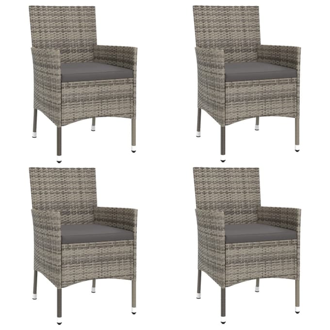 vidaXL - 5-delige - Bistroset - met - kussens - poly - rattan - grijs