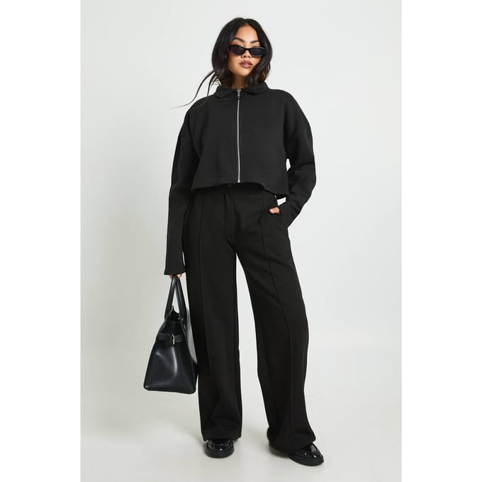 boohoo Dames Korte Bomberjack En Getailleerde Joggingbroek Trainingspak | Black | Maat: XL